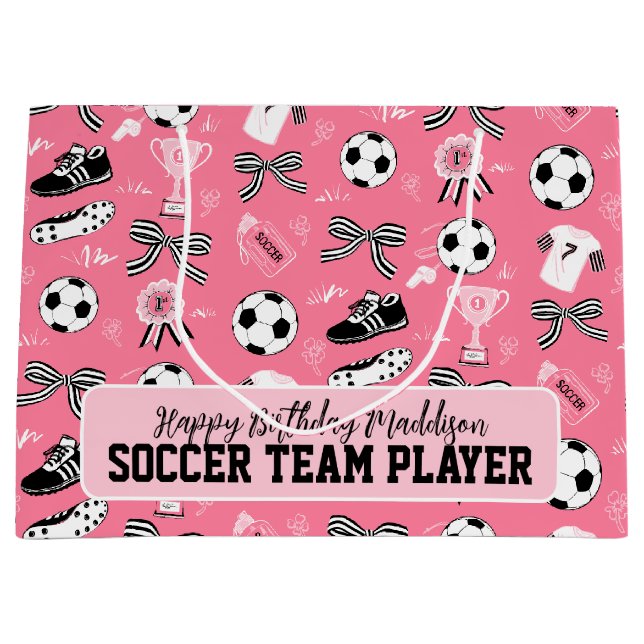 Girl Soccer Player Girl Pink Gift Bag Große Geschenktüte (Vorderseite)