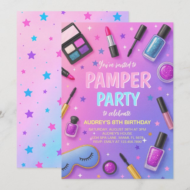 Girl Spa Pamper Party Birthday Invitation Einladung (Vorne/Hinten)