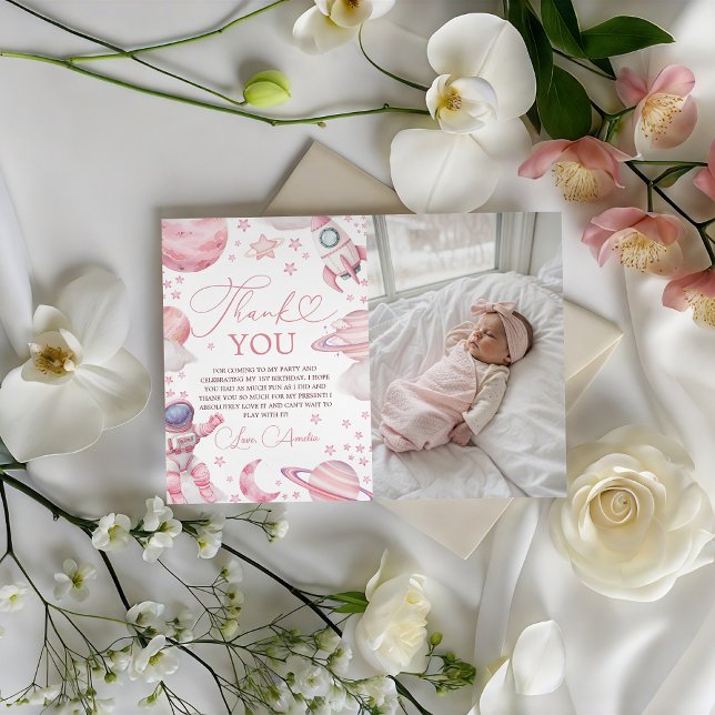 Girl Space Photo Thank You Card Einladung (Von Creator hochgeladen)