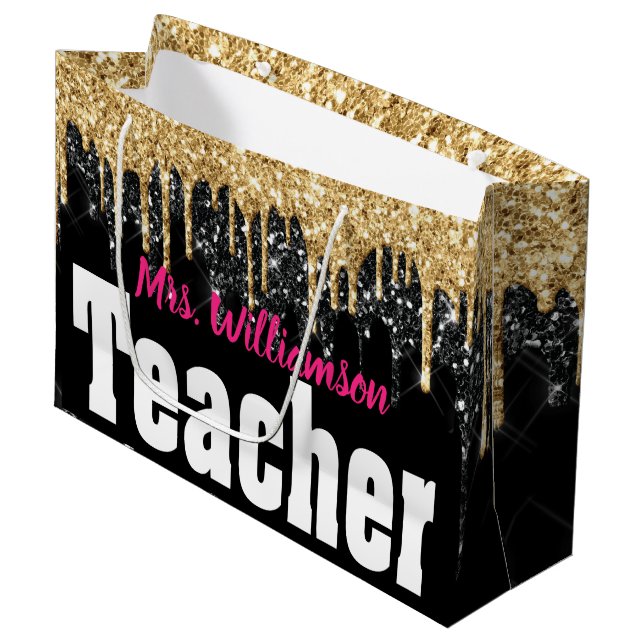 Girl Sparkle Schullehrer Große Geschenktasche Große Geschenktüte (Vorderseite Schrägansicht)