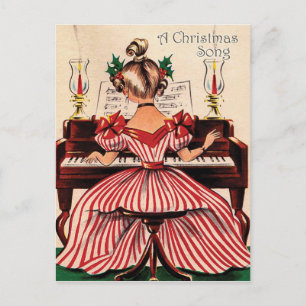 Girl spielt Weihnachtslied am Klavier, Vintag Postkarte