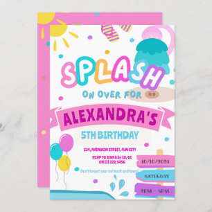 Girl Splash Pad Party Wasserpark Pink Geburtstag Einladung