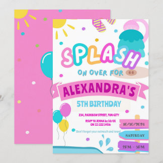 Girl Splash Pad Party Wasserpark Pink Geburtstag Einladung