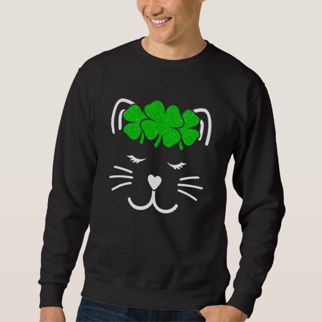 Girl St Patricks Cute St Patricks Day Cat St Patri Sweatshirt (Vorderseite)