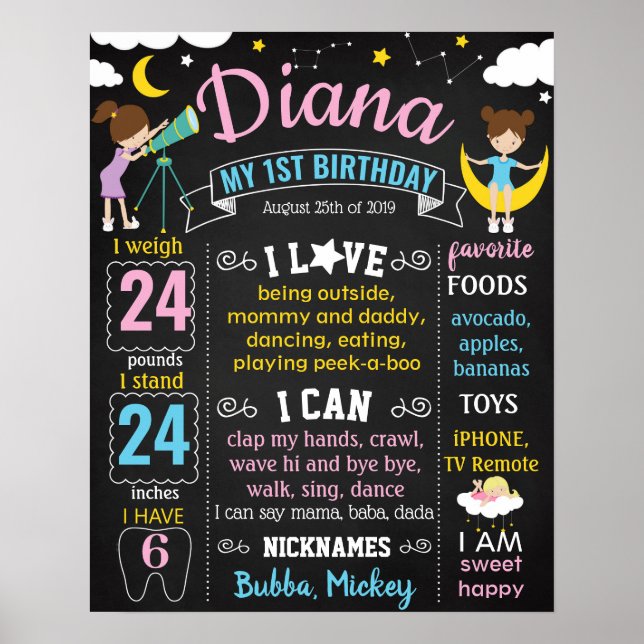 Girl Star Gazing winziger kleiner Star Geburtstag Poster (Vorne)