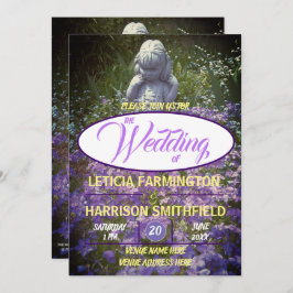 Girl Statue mit blauer violetter Phlox vergiss-me- Einladung