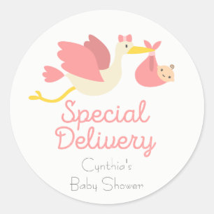 Girl Stork Baby Shower Stickers