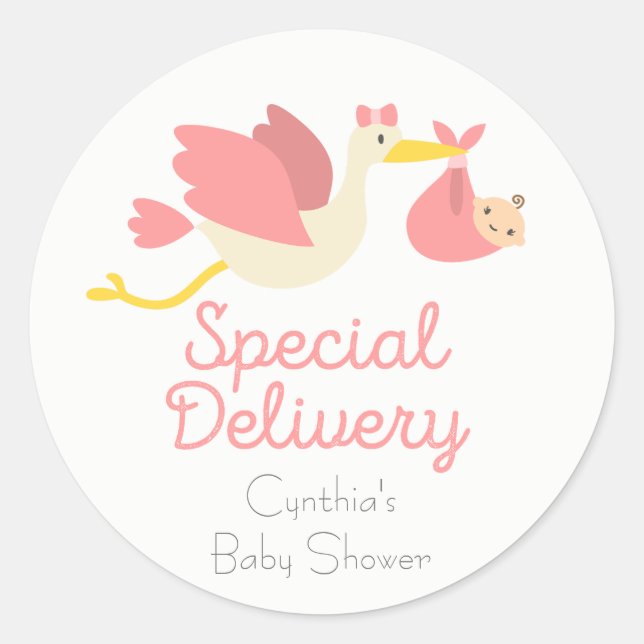 Girl Stork Baby Shower Stickers (Vorderseite)