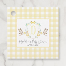 Girl Stork Yellow Gingham Favor Tags Geschenkanhänger