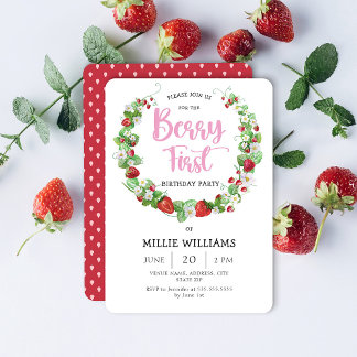 Girl Strawberry Berry Erste Geburtstagsparty Einladung