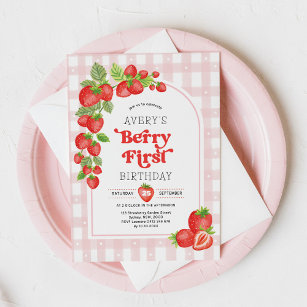 Girl Strawberry Berry Erster Geburtstag Party Einladung