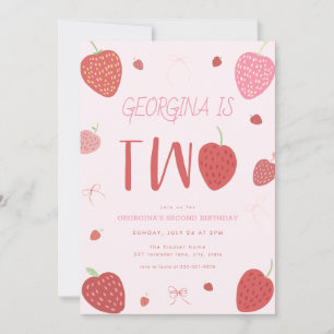 Girl Strawberry Zweiter Geburtstag Einladung