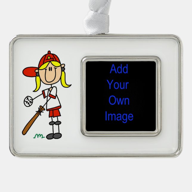 Girl Strichmännchen Baseball im Bat Gerahmte Ornam Rahmen-Ornament Silber (Vorderseite)