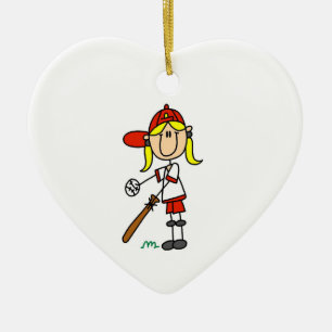 Girl-Strichmännchen-Baseball im Bat Keramik Ornament