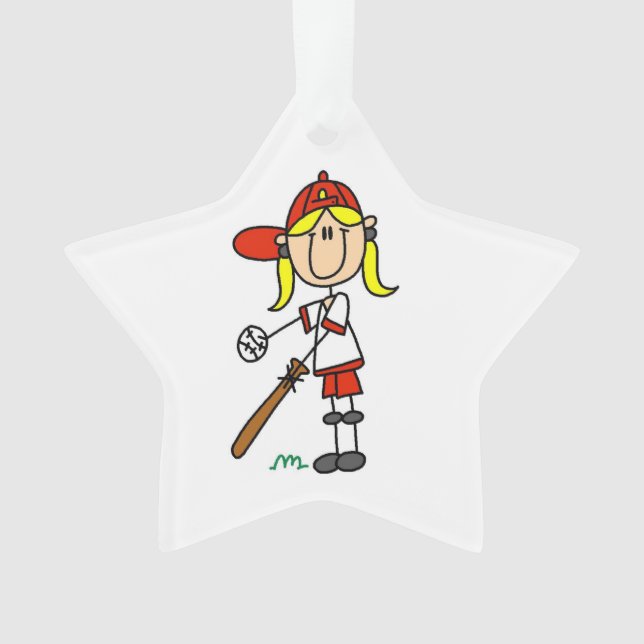 Girl-Strichmännchen-Baseball im Bat Ornament (Vorderseite)