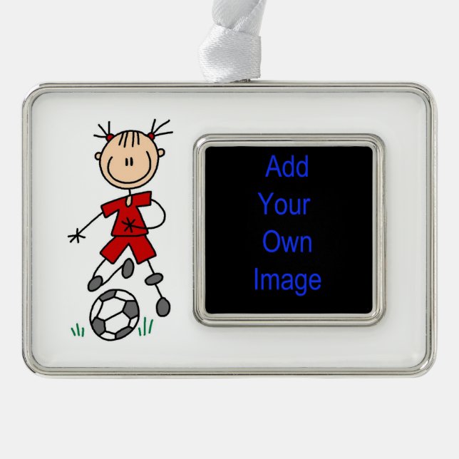 Girl Strichmännchen Soccer Red Uniform Rahmen-Ornament Silber (Vorderseite)