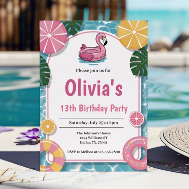 Girl Summer Pool Party Geburtstagsparty Einladung (Von Creator hochgeladen)