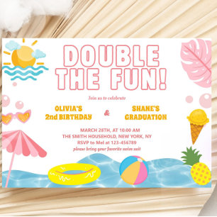Girl Summer Sibling Geburtstag und Abschluss Joint Einladung