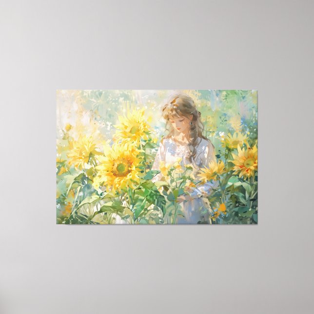 *~* Girl Sun Blume TV2 Stretched Canvas Print Leinwanddruck (Vorderseite)