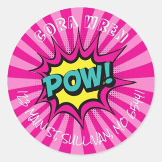 Girl Super Hero Address Label Runder Aufkleber