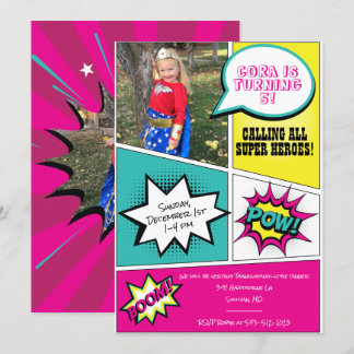 Girl Super Hero Birthday Party Einladung