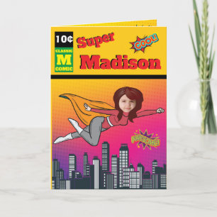 Girl Superhero Birthday 💥 Flying Foto Comic Einladung