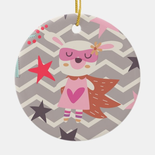 Girl Superhero Bunny Keramikornament (Vorne)