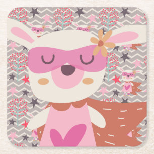 Girl Superhero Bunny Rechteckiger Pappuntersetzer