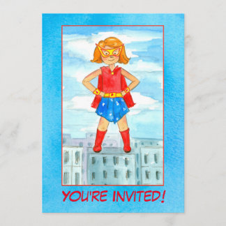Girl Superhero Geburtstagsparty Einladung