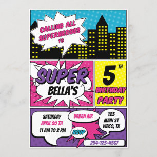 GIRL SUPERHEROES BIRTHDAY PARTY INVITATION EINLADUNG
