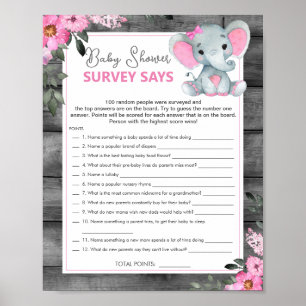 Girl Survey sagt Kinderdusche Spielpink Elefant Poster