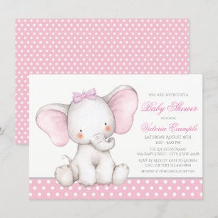 Girl Sweet Elephant Baby Shower Einladungen