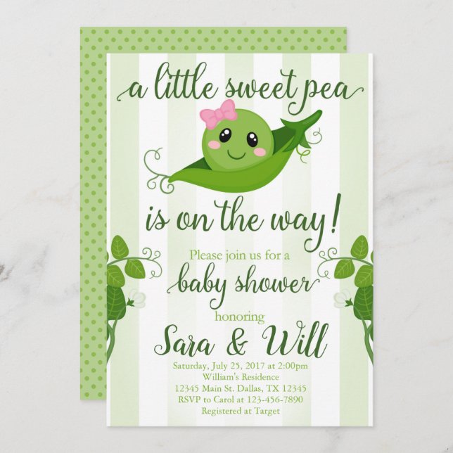 Girl Sweet Pea Pod Baby Dusche Einladung (Vorne/Hinten)