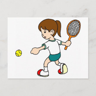 Girl Swings Tennis Racquet Postkarte
