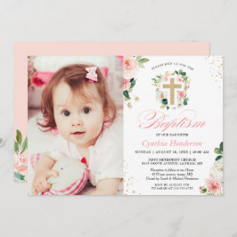Girl Taufe Christening Foto Blush Pink Bloral Einladung