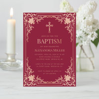 Girl Taufe Deep Red Pink Rose Gold Cross Vintag
