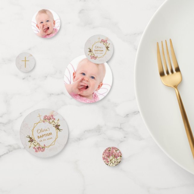 Girl Taufe Floral Pink Orchids Marmor Gold Foto Konfetti (Gruppe)