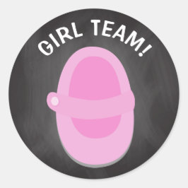 GIRL TEAM Classic Round Sticker, GENDER REVEAL Runder Aufkleber