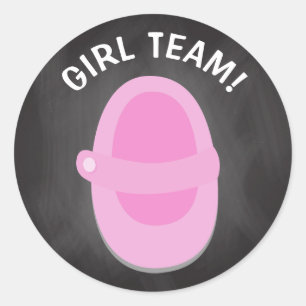 GIRL TEAM Classic Round Sticker, GENDER REVEAL Runder Aufkleber