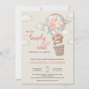 Girl Teddy Bär Heißluftballon Blumenkranz Einladung