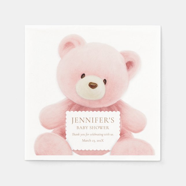 Girl Teddy Bear Babyduschpapier Serviette (Vorderseite)