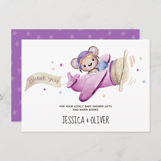 Girl Teddy Bear Flugzeug Danke Karte (Vorne/Hinten)