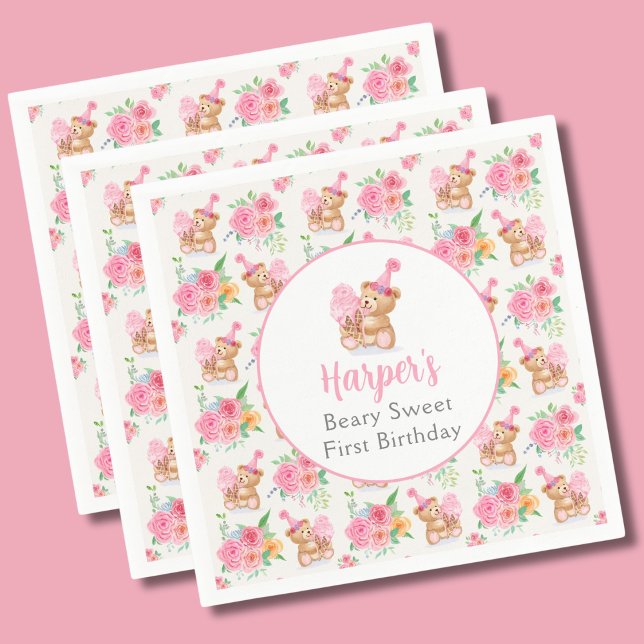 Girl Teddy Bear Ice Creme Muster Serviette (Von Creator hochgeladen)