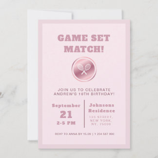 Girl Tennis Geburtstagsparty Rose Gold Rackets Pin Einladung