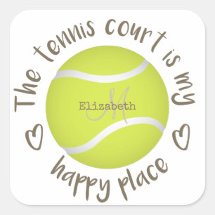 Girl Tennisplatz ist mein glücklicher Ort Typograf Quadratischer Aufkleber