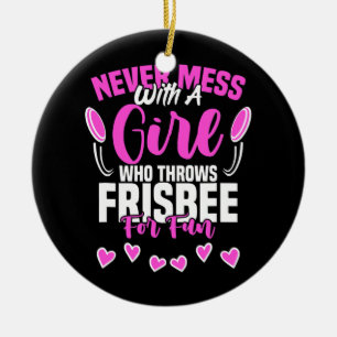 Girl Throws Frisbee Disc Golf Ultimate Keramik Ornament
