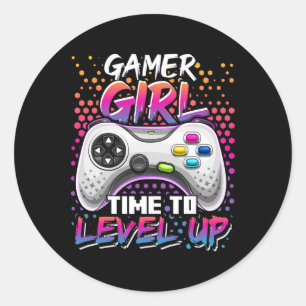 Girl Time to level up Video Game Birthday Gift Gif Runder Aufkleber