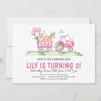 Girl Tractor Geburtstag, rosa Farm Geburtstag einl Einladung