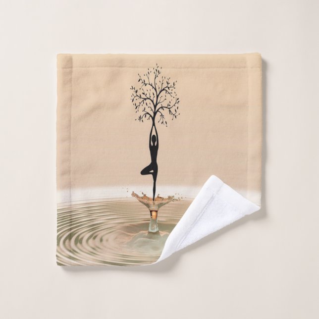 Girl Tree Silhouette Yoga Badhandtuch Set (Waschlappen)