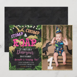 Girl Tropical Dinosaur Einladung zum Geburtstag